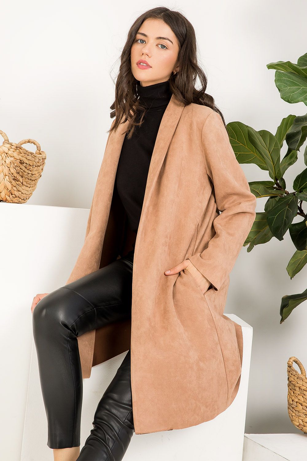 Faux Suede Long Cardigan