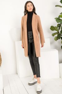 Faux Suede Long Cardigan