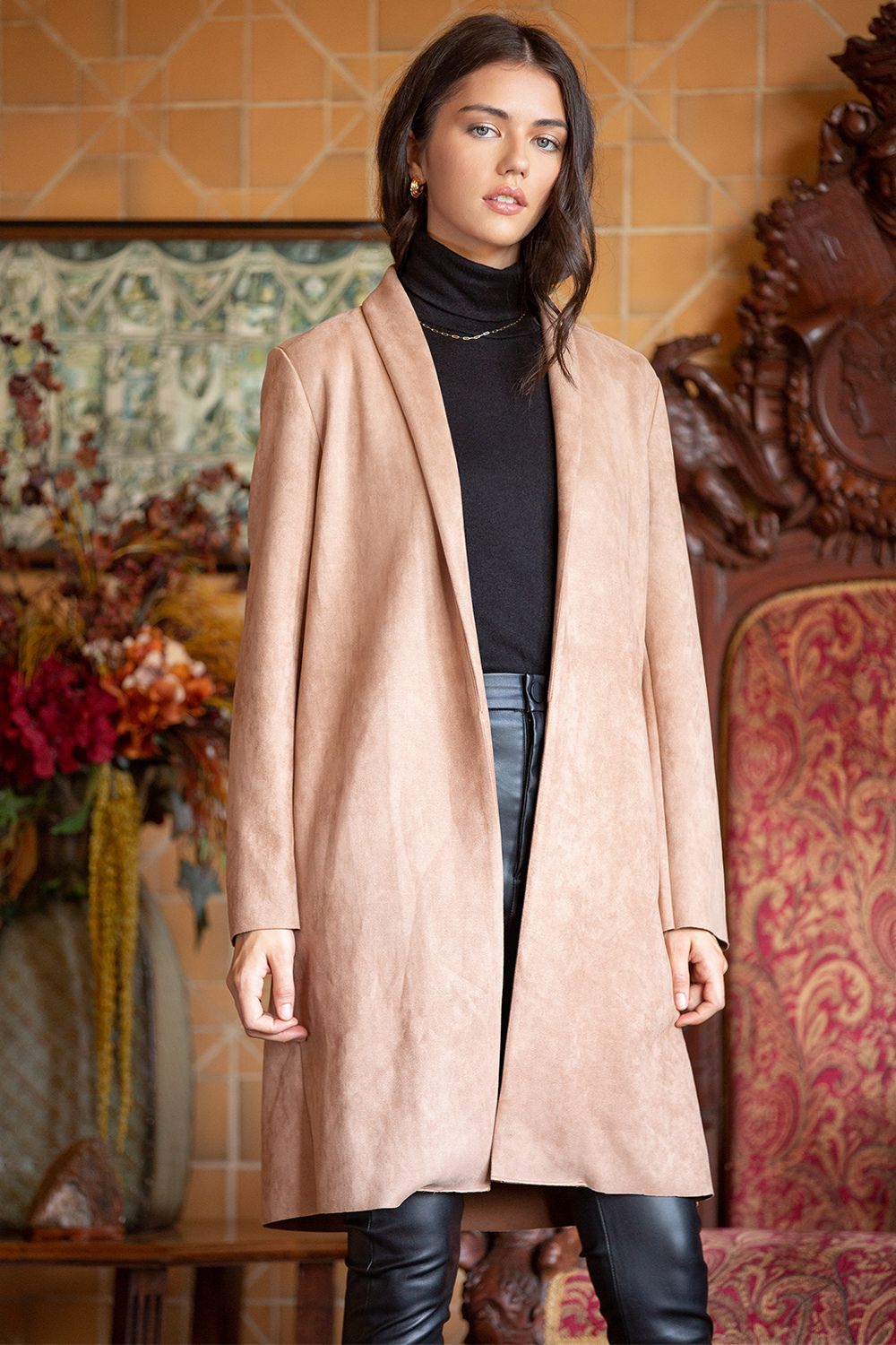 Faux Suede Long Cardigan