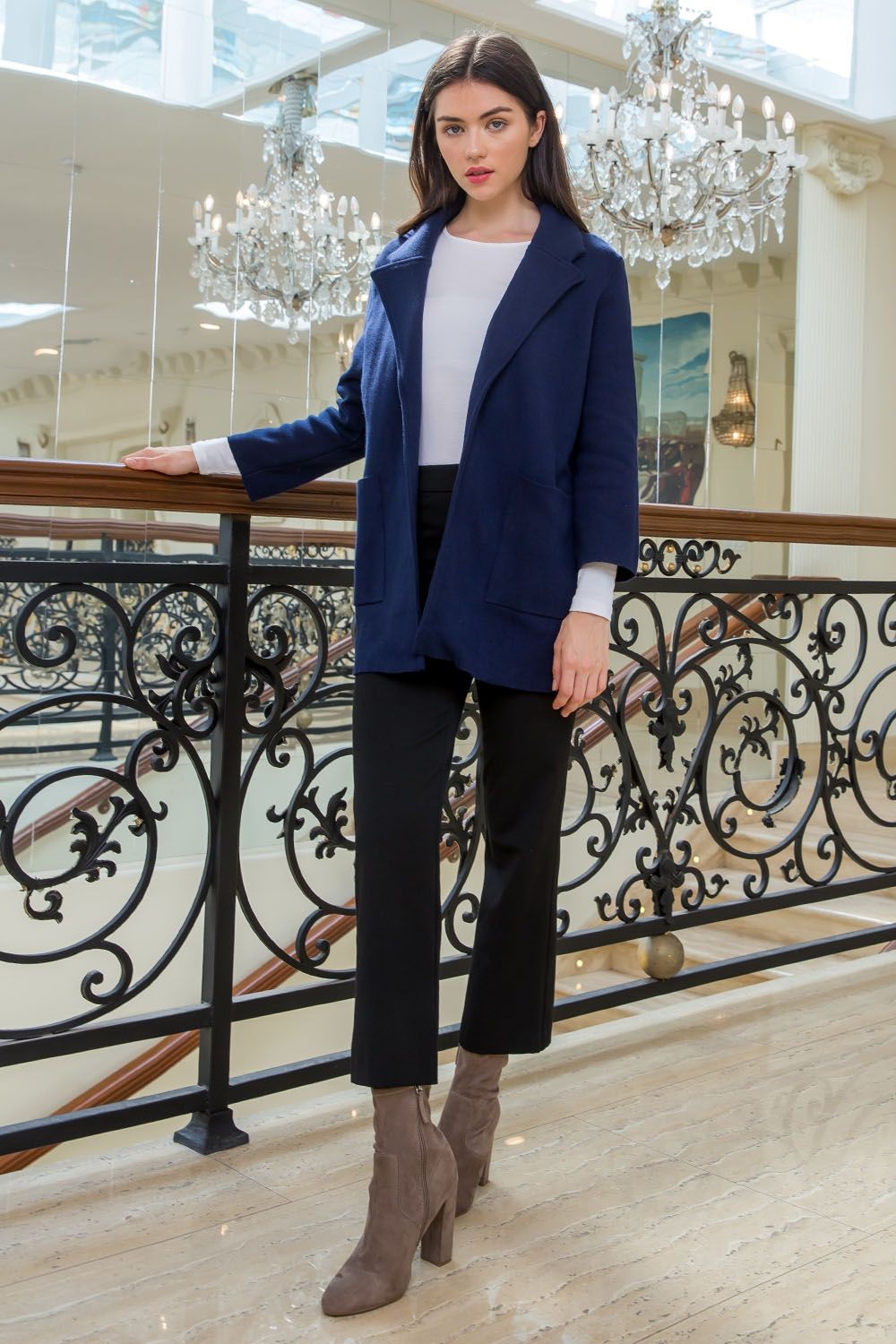 3/4 Sleeve Navy Sweater Blazer