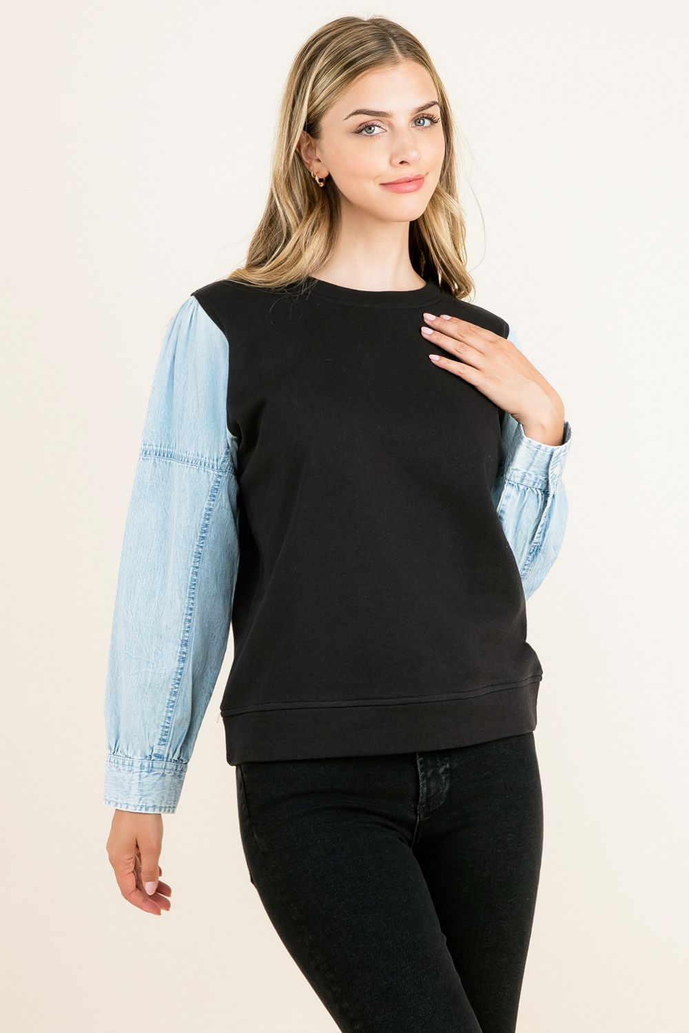 Knit Denim Sleeve Top