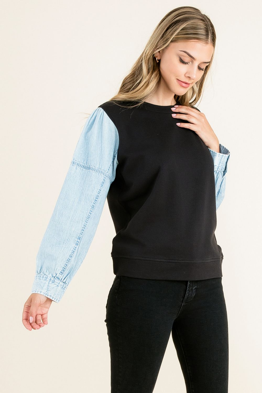 Knit Denim Sleeve Top