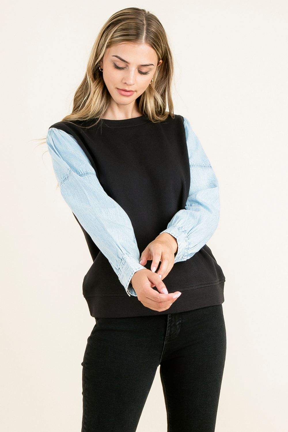 Knit Denim Sleeve Top