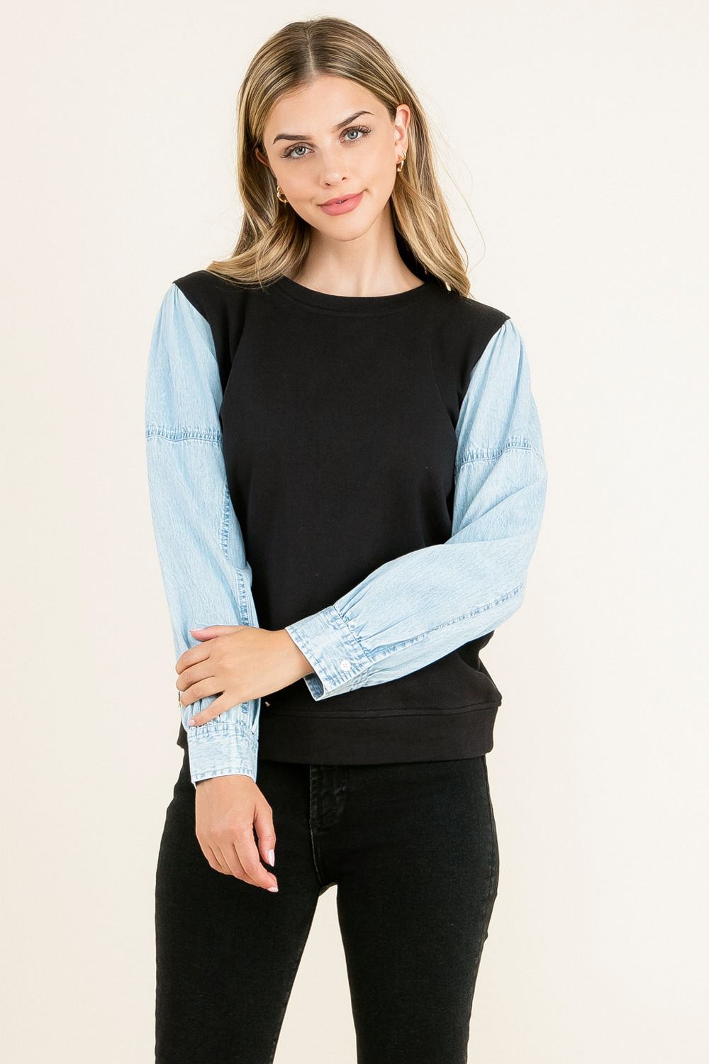 Knit Denim Sleeve Top