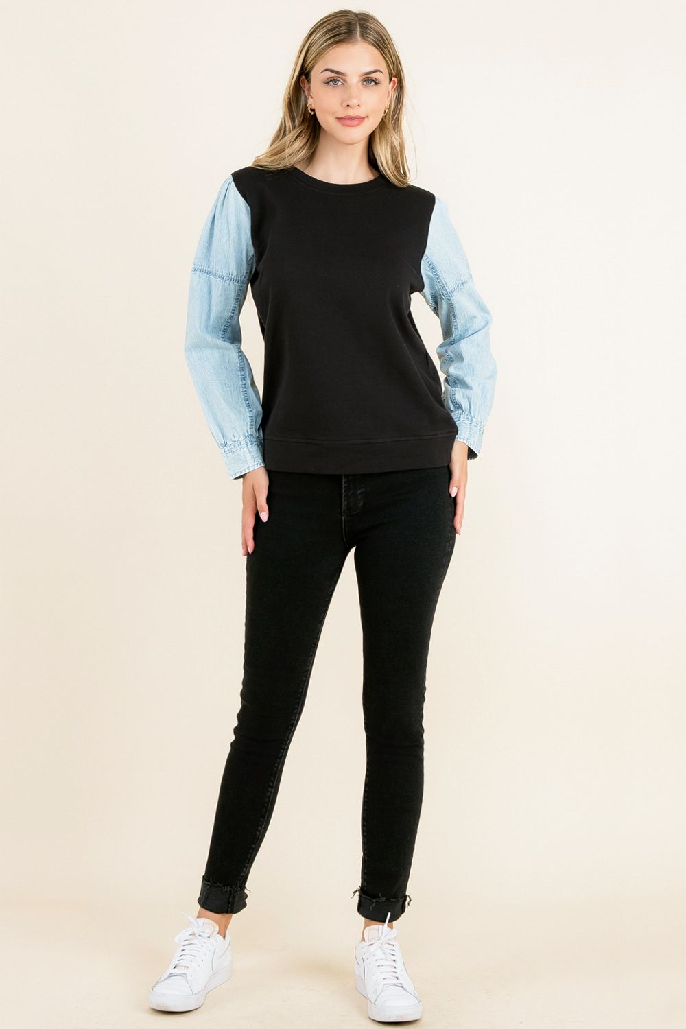 Knit Denim Sleeve Top