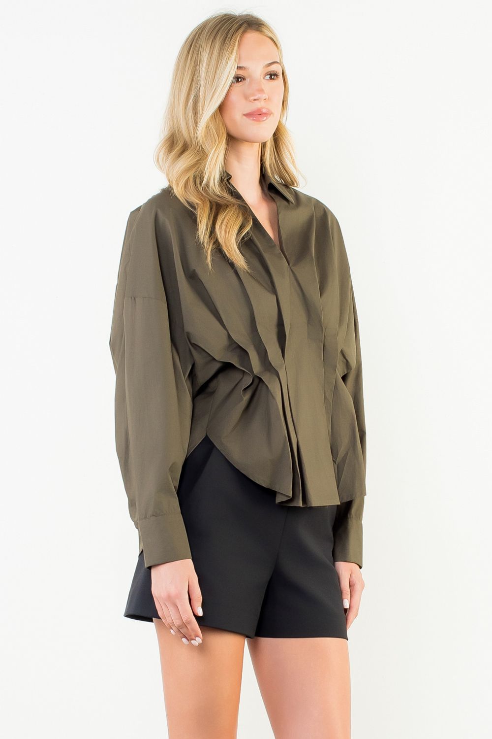 Collared Long Sleeve V-Neck Top