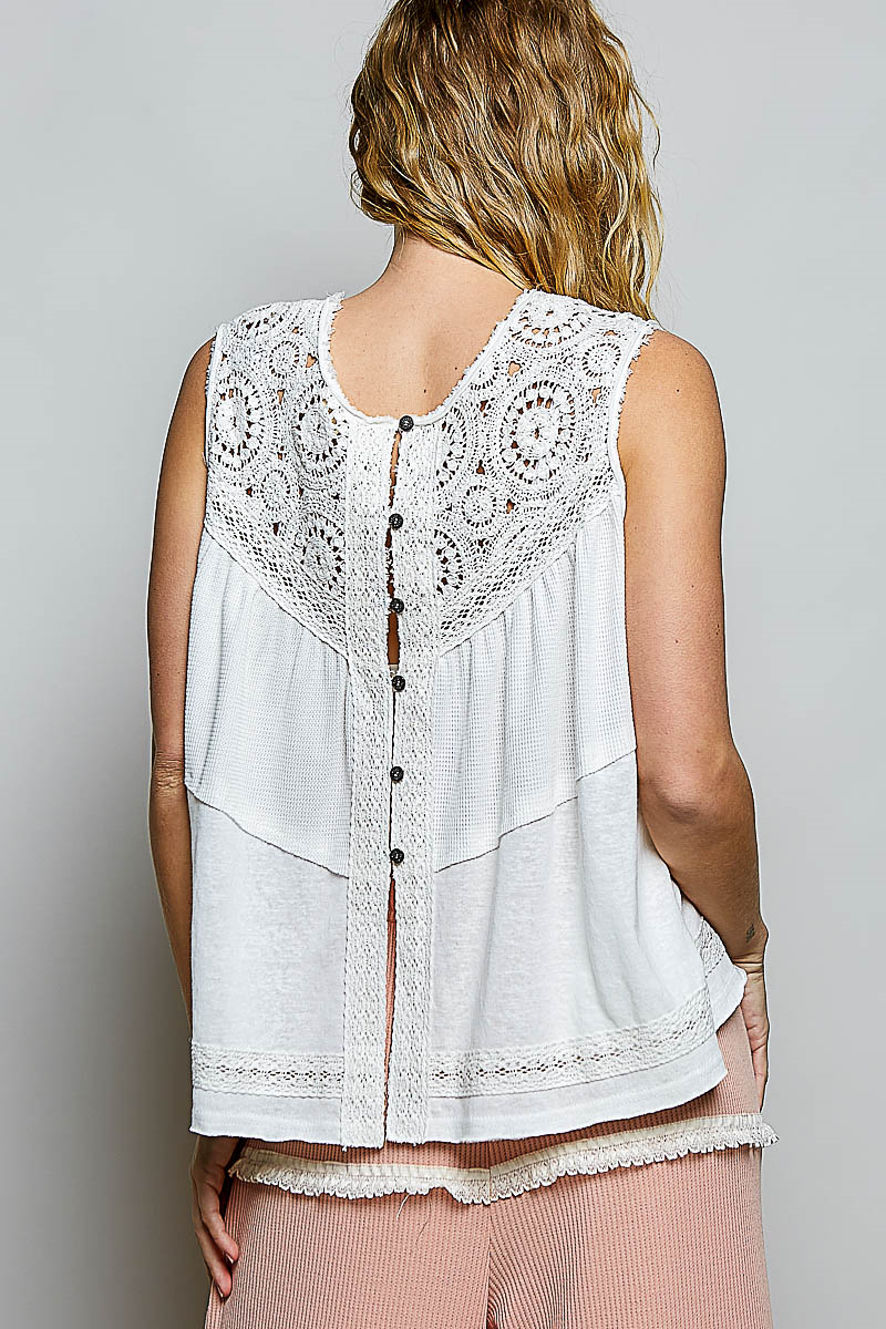 Sleeveless Crochet Detail Top